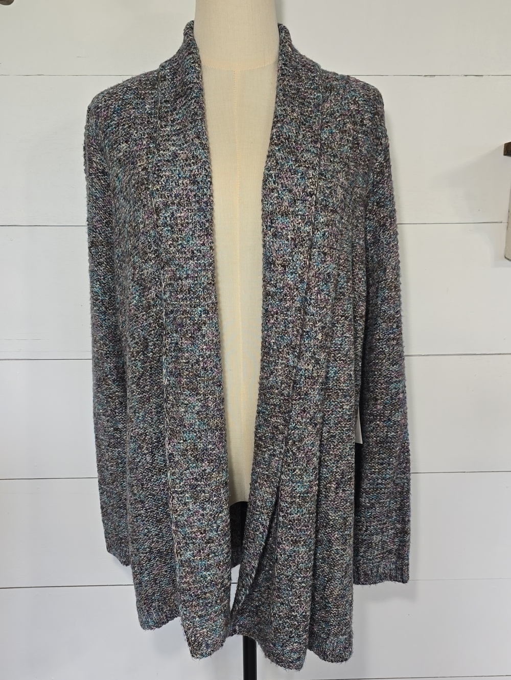 Chico's Open Front Marled Space-Dye Cardigan Sweater Knit Multi-Color Sz 2 (12)